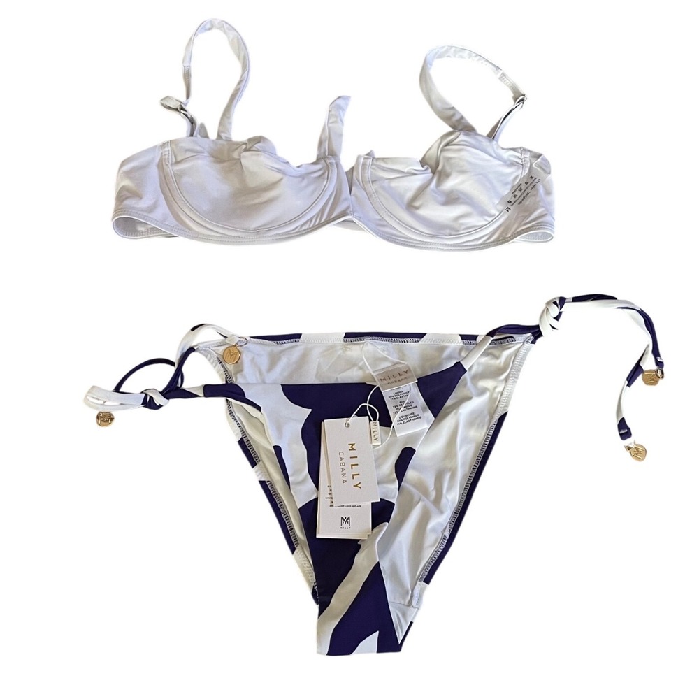 Milly Cabana White Grand Foliage String Bikini bottom Size P with white top M